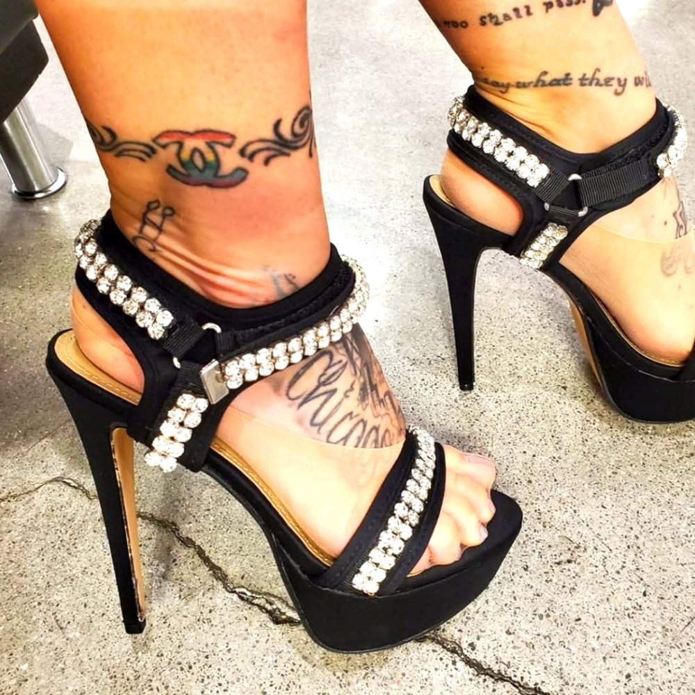 Elegant Black Rhinestone Women's Heels
